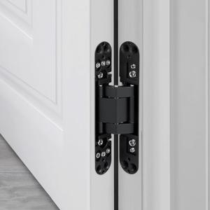 Alise Hidden Door Hinges, Invisible Concealed Wooden Door Hinge Silent Cross Folding Gate Hinges, 6'' Heavy Duty 180 Degree Swing Hinges 3-Way Adjustable Butt Hidden Hinge for Doors, Black, 1 Pair