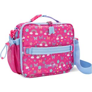 Bentgo Kids Lunch Bag - Double-Insulated, Reusable Lunch Bag for Kids 3+ with Adjustable Strap; Holds Lunch Box/Water Bottle/Snacks; Easy-Clean, Water-Resistant & Pockets (Rainbows & Butterflies)