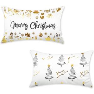 Christmas Decor Pillow Covers 12x20 Set of 2 Merry Christmas White Gold Winter Decorations Christmas Trees Ornaments Snowflakes Throw Cushion Cases for Couch Sofa Home Christmas Decor Pillow Covers 12x20 Set of 2 Merry Christmas White Gold Winter Decorations Christmas Trees Ornaments Snowflakes Throw Cushion Cases for Couch Sofa Home