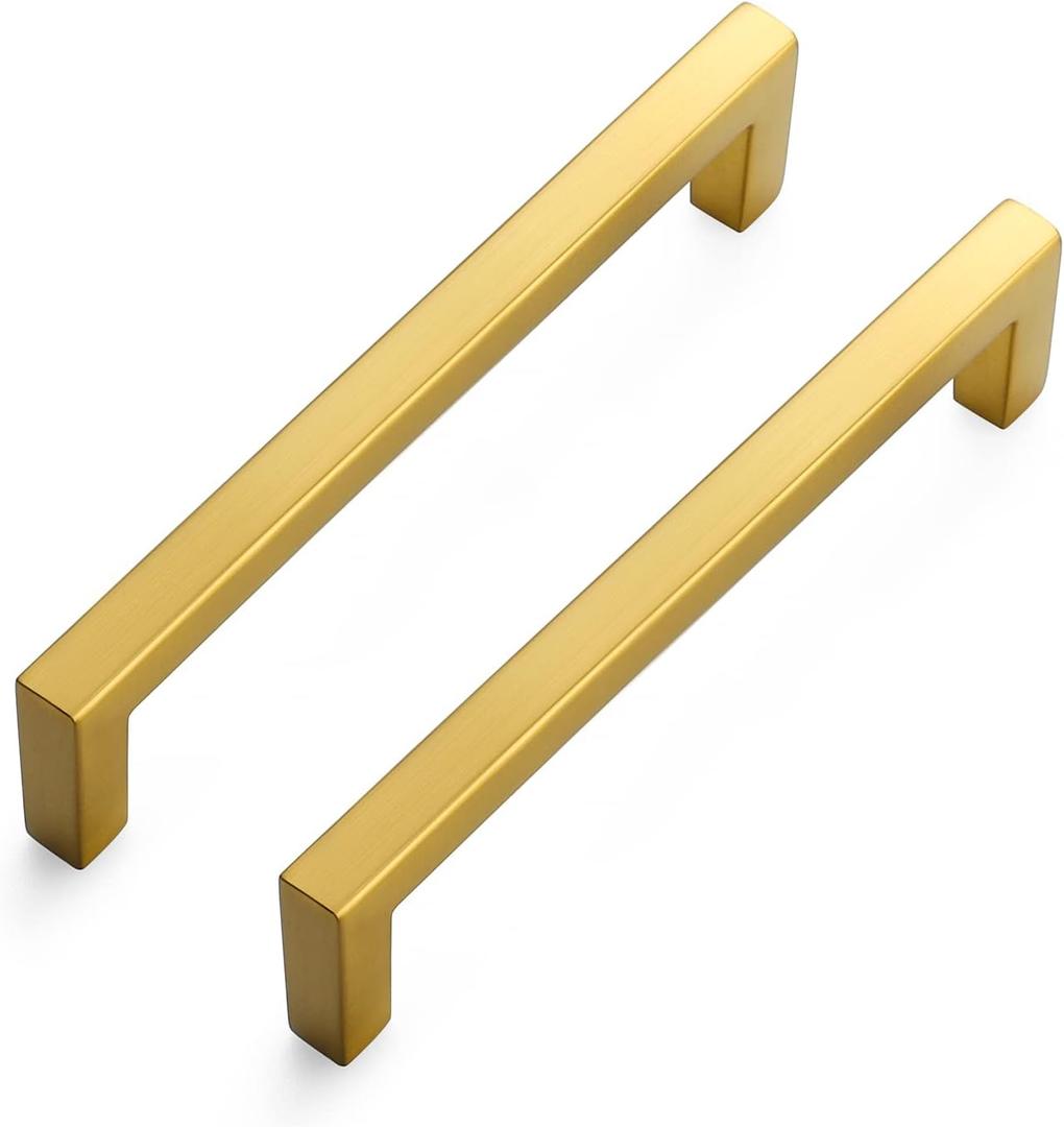 Ravinte 20 Pack Square Bar Drawer Handles - Solid 5 Inch Center to Center Brushed Brass Kitchen Cabinet Handles