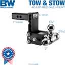 B&W Trailer Hitches Tow & Stow Adjustable Trailer Hitch Ball Mount - Fits 2" Receiver, Tri-Ball (1-7/8" x 2" x 2-5/16"), 5" Drop, 10,000 GTW - TS10048B
