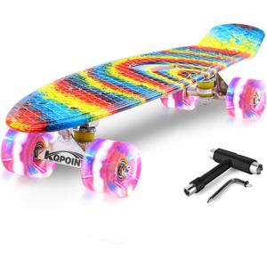 Skateboards, 22" Complete Skateboard, Mini Cruiser Skateboard for Kids Boys Girls Teens Beginners with Colorful Flashing Wheels Skate Tool, Kids Children's Day Gift (Rainbow)