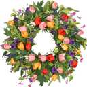Qingbei Rina Spring Wreaths for Front Door, 2224 Inch Easter Door Wreath for Decorating with Colorful Tulip, Lavender and Eucalyptus, Indoor Outdoor Floral Wreath Party Farmhouse Wedding Home Decor