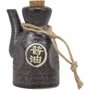 Happy Sales, Japanese Style Earthenware Ceramic Oil Dispenser Ponzu Vinegar Dispenser Shoyu Soy Sauce Dispenser With Cork Stopper, 7 fl oz (MetalicGrey)