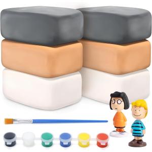 Skirfy Pottery Clay Air Dry Clay Kit,2.6lb of Clay Paint with 6 Paint Pots&Paint Brush,Ceramic Pottery for Wheel,Making Kit for Kids Art Craft for Kids 6+,White,Gray,Nature Color