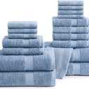 LANE LINEN 100% Cotton Bathroom Towels - 18 Piece Set - Super Soft, Quick Dry & Absorbent - 4 Bath, 8 Washcloths, 6 Hand Towels for Bathroom - Hotel Quality & Suitable for Family - Cerulean Blue