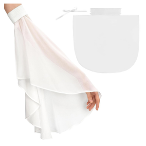 Women Long Tulle Chiffon Gloves, Flowy Detachable Sleeve Top for Costume Dress UV Sun Protection, Set Of 2, White