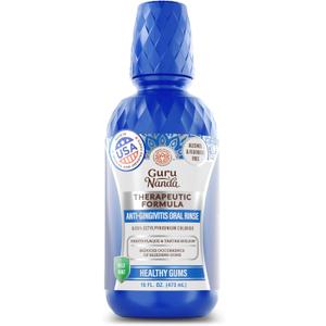 GuruNanda Healthy Gums Mouthwash for Gingivitis & Bleeding Gums Antigingivitis Oral Rinse with 0.05% CPC Alcohol-Free, Fluoride-Free Plaque Control Wild Mint, 16 oz