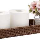 Sumnacon 16 Inch Rattan Bathroom Vanity Tray - Decorative Wicker Toilet Tank Tray for Paper Hand Towel,Vintage Storage Basket Bin for Bathroom Kitchen Toilet Tank Vanity Countertop Table Shelf,Brown