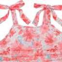 SOLY HUX Girl's Floral Tank Tops Bow Tie Shoulder Sleeveless Ruched Summer Crop Tops (Orange)