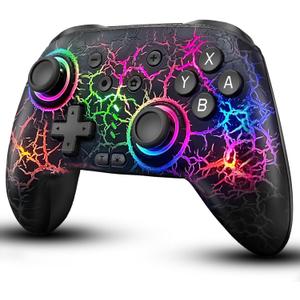 ZRZLMVP Switch Pro Controller Wireless Control - Compatible with Nintendo Switch/OLED/Lite, 1000mAh Rechargeable Switch Remote Controllers with 9 Colors LED, Wake Up, Turbo, Vibration (Black)