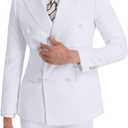 Mens Double Breasted Suit Slim Fit Solid Suit Jacket and Dress Pants 2 Piece Set Prom Wedding Suits for Men (Medium, White)