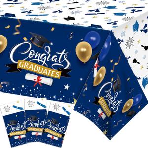 3 Pcs Graduation Pattern Tablecloth, Graduation Tablecovers Congrats Grad Rectangle Disposable Plastic Tablecloth for Kitchen Dining Picnic Tabletop Decoration, 54 x 87 Inch