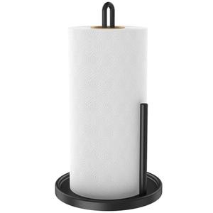 Paper Towel Holder Countertop, Freestanding Paper Towel Roll Holder with Weighted Base, Stainless Steel Standing Papertowel Holder for Kitchen, Matte Black