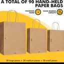 90 Pack Brown Paper Bags with Handles, Multiple 3 Assorted Sizes Gift Bags, Heavy Duty Kraft Paper Bags Bulk, Retail Shopping Bags for Birthday Party, Wedding, Business, Grocery & Take Out Sacks