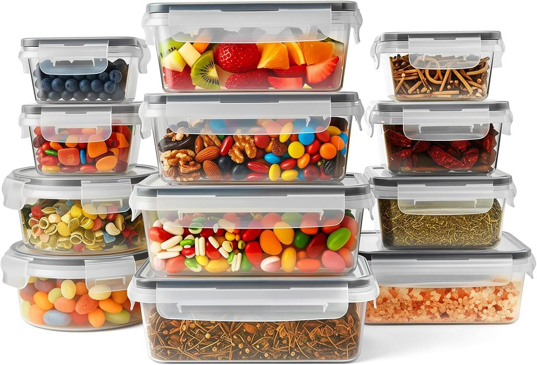 BZLMDXW 12-Pack Food Storage Container Set kitchen organizers Meal Prep Containers Lock Lids Reusable Plastic Lunch Box Snack Salad Containers 12 Boxes and 12 Lids Pantry and Kitchen Organization