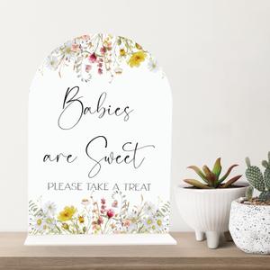 Babies Are Sweet Please Take A Treat Sign(6.5 x 9 Inch Acrylic Table Sign with Holder), Baby in Bloom Wildflower Theme, Baby Shower Decoration Sign, Baby Showe Favor Sign-AWS08