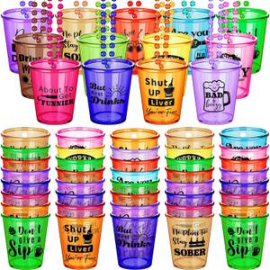 Janmercy 39 Pieces Shot Glass on Beaded Necklace Plastic Shot Glass Necklaces Beads Necklace Cups Naughty Favors for Adults and Teens Party Supplies, 13 Assorted Styles