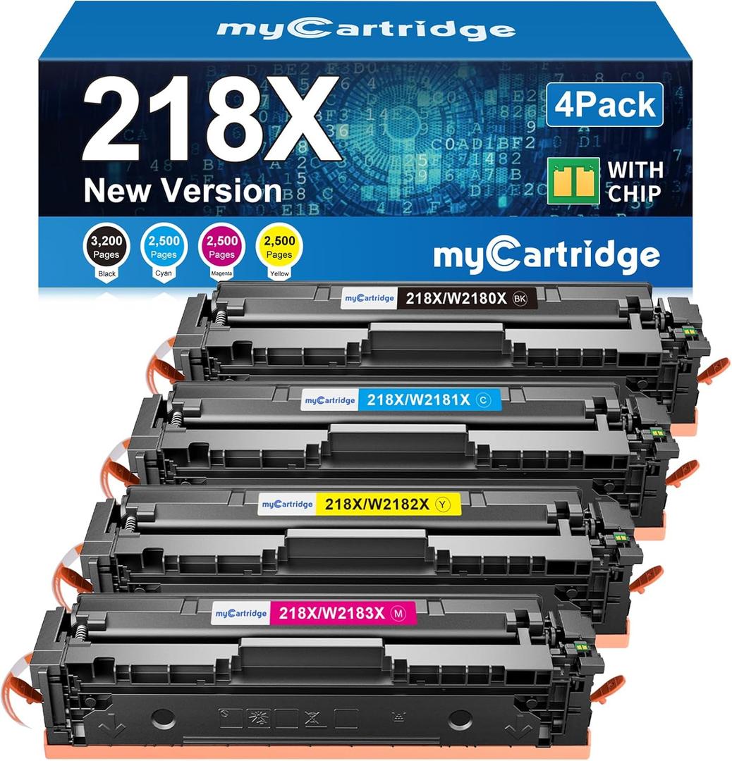 218X Toner Cartridges 4 Pack High Yield (with Chip) Compatible Replacement for HP 218X 218A for Color LaserJet Pro 3201dw MFP 3301fdw 3301cdw 3301sdw Printer Ink W2180X W2180A (BCMY, 4-Pack)
