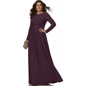 KOH KOH Womens Long Full Sleeve Sleeves Flowy Empire Waist Fall Winter Modest Formal Floor Length Abaya Muslim Bridesmaid Bridal Gown Gowns Maxi Dress Dresses, Sangria Wine, L, 12-14