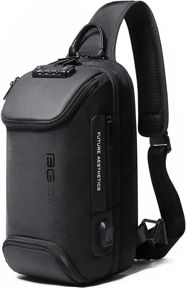 BANGE Anti theft Sling Backpack with Lock, Men's Sling Bag for Men, Shoulder Crossbody Backpack with USB Charging Port for Men and Women