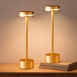 2 Pack Gold Modern Cordless Table Lamp Rechargeable, Aluminum Touch Lamp & 4000mAh Battery Operated, 3000K LED Table Lamps for Home Decor, Dining, Reading, Desk, Bedroom, Gift