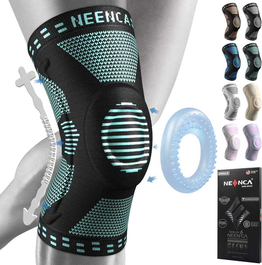 NEENCA Knee Brace for Women & Men, Medical Knee Support with Patella Pad & Side Stabilizers, Knee Compression Sleeve for Knee Pain, Meniscus Tear, ACL, Joint Pain, Runner, Workout - FSA/HSA Eligible (X-Large, Emerald)
