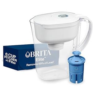 Brita Water Filter 6 Cup Denali Water Pitcher Dispenser with Elite Water Filter
