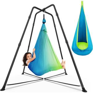 Swing Stand with Sensory Swing, Swing Frame with Pod Swing, X-Shaped Swing Set, Metal Swing Chiar with Stand for Adults Indoor and Outdoor 330LBS (Aqua Gradient)
