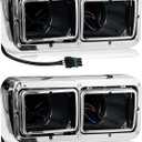 Headlight Housing Base with Chrome Dual Headlight Bezel Fit For Kenworth T400 T600 T800 W900 K100 C500, Peterbilt 378 379, Western Star 4900, Freightliner FLD Classic XL