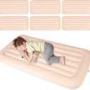 Geetery 6 Pcs Kids Air Mattress Toddler Inflatable Sleepover Airbed 55 x 27.6 x 8.7 Inch Foldable Comfort Flocked Blow up Bed with Patch Kit Portable Air Mattresses for Home Travel Camping Party, as shown
