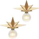 FRIDEKO HOME 2 Pack Flush Mount Ceiling Light - Star Lights Fixture Hallway Lighting Fixtures Modern Ceiling Lights Brass Flush Mount Light Fixture for Kitchen Bathroom Bedroom Entryway (2 Pcs Brass Ceiling Light)
