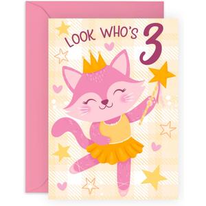 CENTRAL 23 Three Years Old Girl Birthday Card - Ballet Cat 3 - Birthday Cards For Daughter - Happy 3rd Birthday Card Niece - Cousin Birthday Card Female - Toddlers - Comes With Stickers