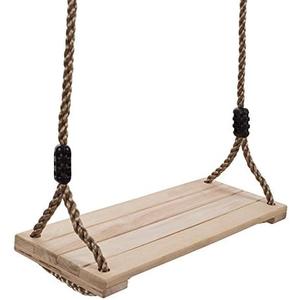 Hey! Play! Wooden Swing, Outdoor Flat Bench Seat with Adjustable Nylon Hanging Rope for Kids Playset Frame or Tree, Backyard Swinging Toy, Brown, 80-SA-062
