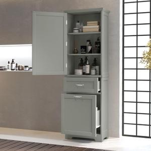 Bathroom Cabinet with Drawers and Doors, Tall Storage Display Organizer, Kitchen Pantry, Grey, 13"D x 20"W x 68.1"H