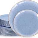 Liacere 32PCS Blue Plastic Plates - BlueStone Plastic Disposable Tableware Plates Modern Dinnerware Set - Wedding & Warm Winter & Party & Easter Day