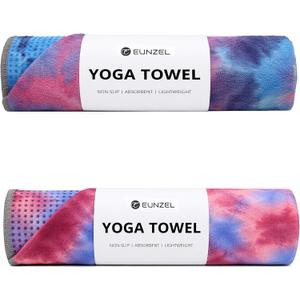 Eunzel 2 Pack Yoga Towel,Hot Yoga Mat Towel with Grip Dots Sweat Absorbent Non-Slip for Hot Yoga, Pilates and Workout 24" x72Daybreak & Midnight