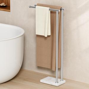 KES Free Standing Towel Racks for Bathroom, 2Tier Towel Stand for Bathroom Floor with Weighted Natural Marble Base 3X Thicker, 18/8 Stainless Steel, Brushed Finish, BTH2352