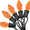 2 x C7 LED Christmas Lights, 12FT Black Wire with 12 Orange Vintage Bulbs, Outdoor Indoor Hanging Lights for Porch, Garden, Backyard, Balcony, Holiday Party Dcor