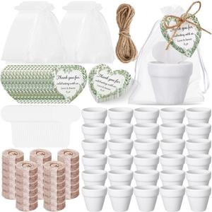 30 Sets Party Favors for Guests Terracotta Flowerpot Seedling Soil Blocks Plant Labels Thank You Cards and Organza Gift Bags for Thank Guest Bridal Shower Wedding Party Favors(Wedding Theme)