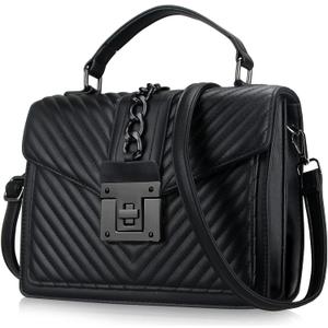 Top Handle Bag Quilted Crossbody Bags Trendy Designer Handbags for Women Black Leather Cross Body Satchel Purses Shoulder Bag