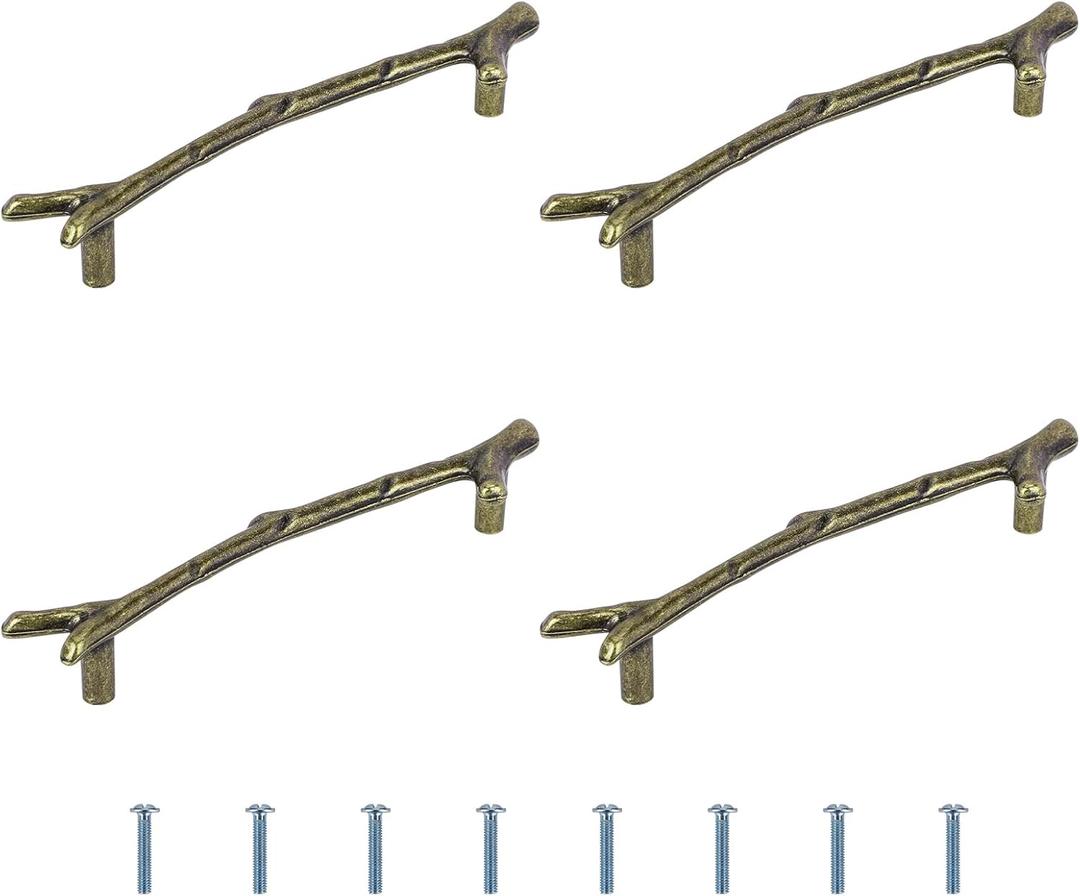 Gartful Handles for Resin Tray, 4-Pack 160mm Branches Shaped Metal Handles with Screw Set for Epoxy Casting Silicone Mold, Serving Board, Kitchen Cabinet Door, Faux Geode Agate, Bronze