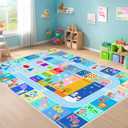 BATATADOCE Alphabet Rug for Classroom - ABC Rugs for Kids Playroom Educational Rug for Learning Alphabet,Numbers,Colors,Season and Animal Words Kids Play Mat for Classroom Bedroom,Blue,2.5x4 Feet