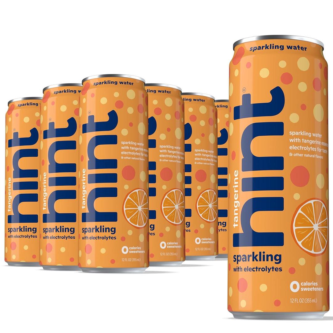 Hint Sparkling Water, Tangerine - Canned Flavored Water Beverages with Electrolytes, Zero Calories, and Sugar Free - 12 Fl Oz Cans, BB: 17 May 2026 (Pack of 12)