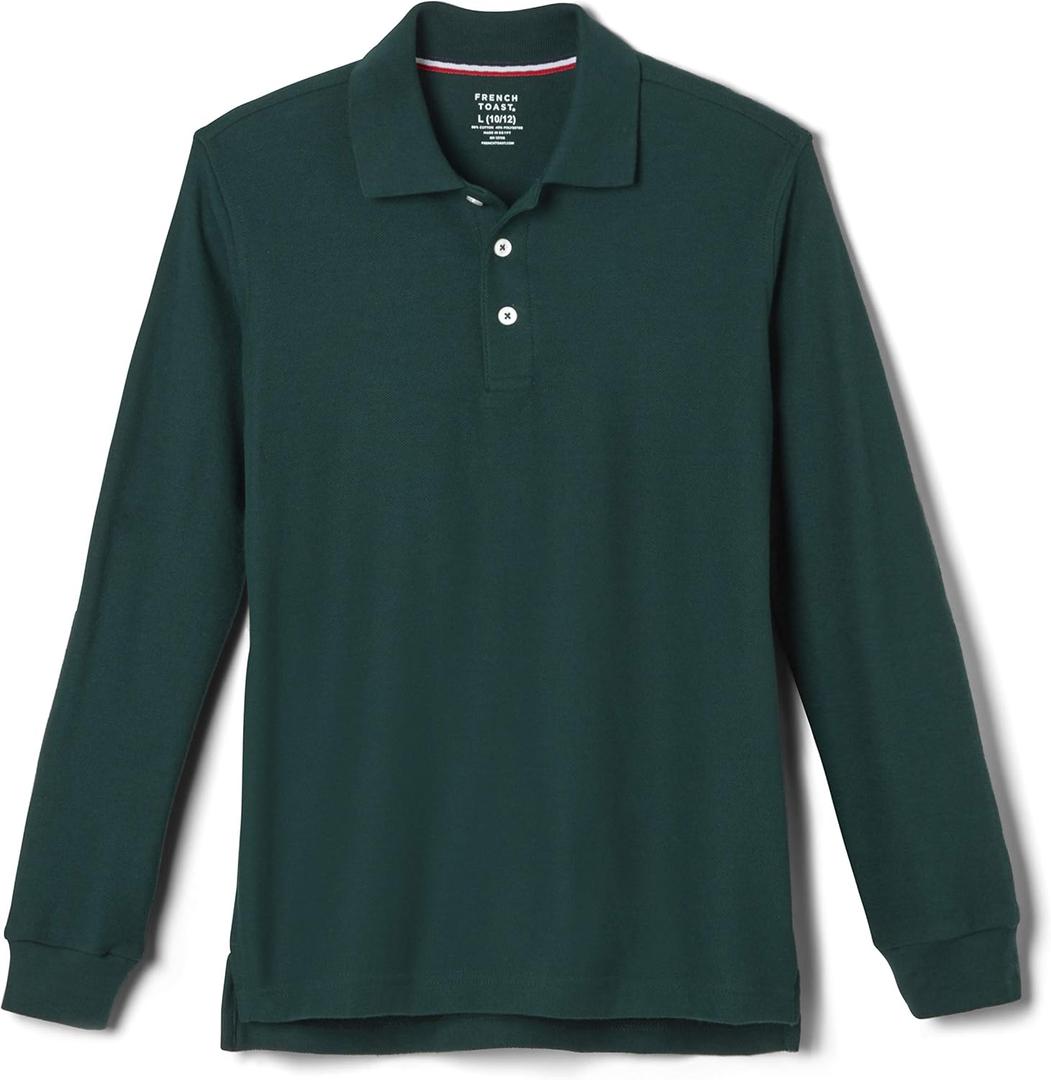 French Toast Boys Pique Polo School Uniform Shirt with Long Sleeves for Boys and Girls (4-5, Hunter Green)