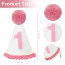 BAOBAOJOY Girls' First Birthday Cone Hat–Glitter White with Pink Pom Topper, Perfect for Cake Smash & Baby's 1st Birthday Photos, Perfect Party Decoration(1Glitter White)