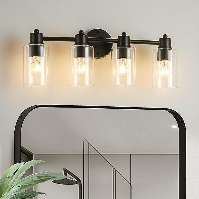 Bathroom Vanity Light for Mirror: 4-Light Modern Wall Sconce Lighting with Clear Glass Bath Vintage Wall Mounted Lamps for Bedroom, Living Room