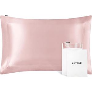 LILYSILK 100% Silk Pillowcase 1PC 25MM Pure Bed Pillowcase for Hair & Skin Oxford Envelope DoubleSides Charmeuse Silk, Rosy Pink Standard 20x26 inches