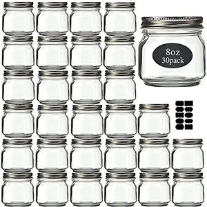 Mason Jars 8 oz 15 Pack- Small Mason Jars With Silver Lids -1/4 Quart Canning Jars| Storage Glass Jars With Lids For Jelly, Jam, Honey, Pickles - Spice Glass Jars - With 30 Chalkboard Labels