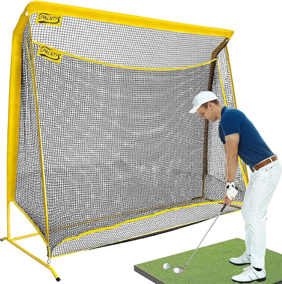 Golf Hitting Net with Extra Striking Net, 10x7ft Heavy Duty Golf Practice Net for Golfer Backyard Driving Swing, Golf Impact Net Cage Metal Frame with Storage Bag and Elevated Base, Indoor Outdoor Use